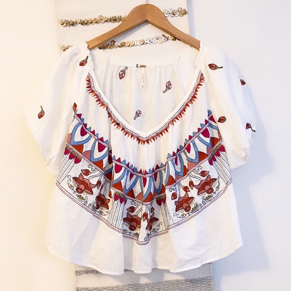 Free People Tops - FREE PEOPLE NWOT Embroidered Floral Peasant Blouse